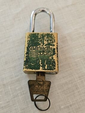 Vintage American Lock Series 1100 Padlock, Green Aluminum Lockout USA Made w/Key